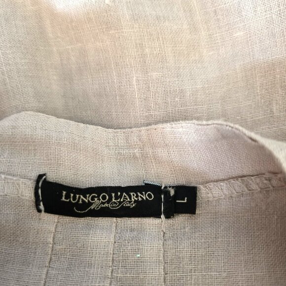 Lungo L' Arno Italian Linen 3/4 Sleeve Tan Top in Size Large - Picture 4 of 5